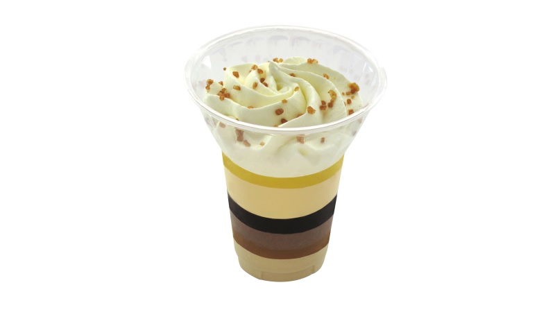Filling dessert cups with up to 8 layers of ice cream and sauce